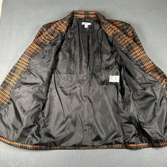 Bar III Womens Small Brown Plaid Notch-Collar Blazer Jacket V-Neck One Button LS - Picture 10 of 12